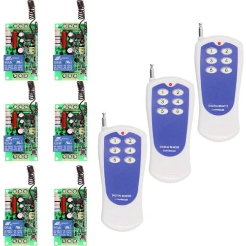 AC 220V 110V 10A 1 CH 1CH RF Wireless Remote Control LED Light Switch System,6CH Transmitter + Receiver,Self-Lock