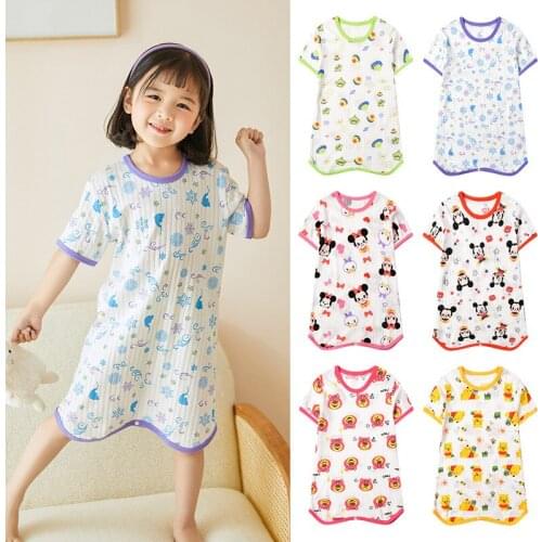 Kids Nightgown Cute Cartoon Princess Elsa Minnie Pajamas Dress Girls Sleepwear Boys Pixar Car Mickey Romper 100% Cotton