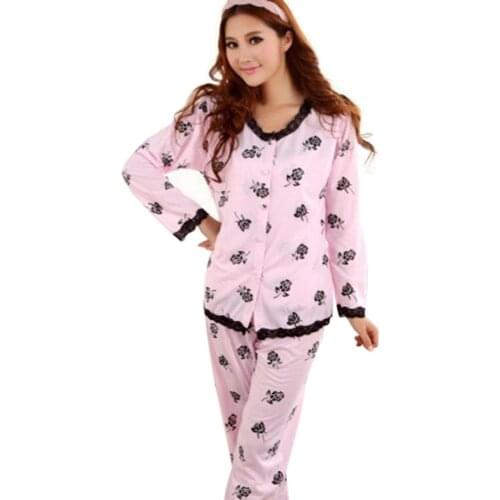 Long Style Womens Ladies Sleepwear Suits Pajamas Girl Womens Roses Printing Cute Sexy Homewear Nightwear For Women