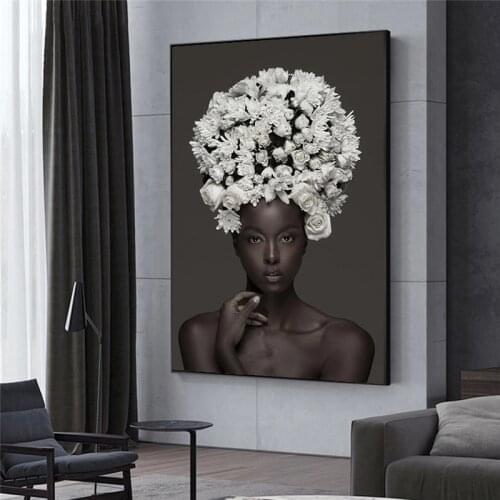 HD Flowers on Head Canvas Paintings On the Wall Art Posters and Printa African Woman Nordic Art Pictures Home Wall Decor Cuadros