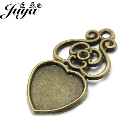 JUYA Vintage Cabochon Base Setting Suit 12mm Heart Cameo Glass 20pcs/lot Filigree Hollow Cheaper Charms Pendant AD0094
