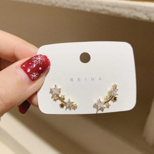 Korean New Fashion Jewelry Exquisite Zircon Star Gold Plated Stud Earrings Elegant Sweet Student Womens Earrings