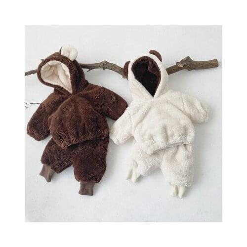 Winter Korean Baby Plush Velvet Suit Girls and Boys Treasure Thick Warm Bear Sweater + Pants Soft Wax 2-piece Set