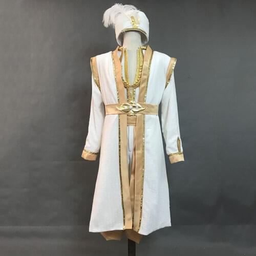 2019 Movie Aladdin Cosplay Costume Adult Men Aladdin Costume Coat Pants Hat Full Set Magic Lamp Aladdin Halloween Outfit Suits