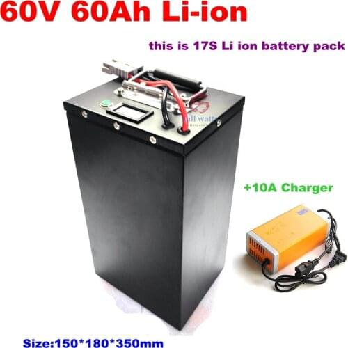 62.9V 60V 60Ah lithium ion battery BMS 17S 62.9V 63V li ion battery for 3000w scooter bike Tricycle Motorcycle +10A charger