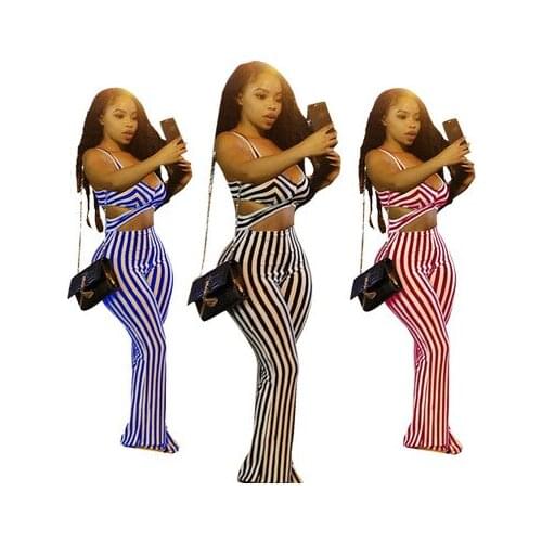 DD European and American fashion sexy womens striped hollow Jumpsuit nightclub flared pants