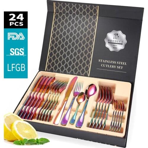 Stainless steel cutlery set of 24 Tableware Set Household Knife Spoon Fork Set Gigt Package Christmas Birthday Gift