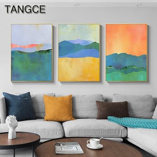 Nordic Orange Cloud Mountain Poster Print Big Landscape Wall Art Picture Tableaux for Living Room HD Abstract Colorful Painting