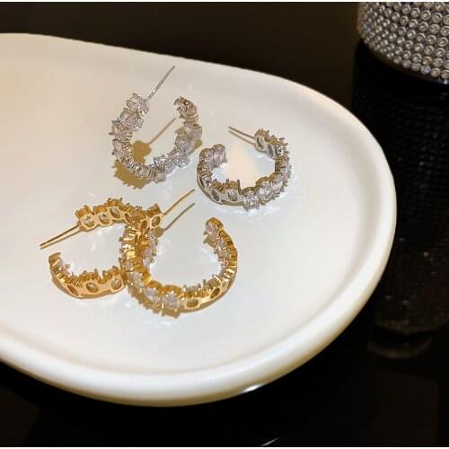 2021 New Korean Letter C Shining Zircon Hoop Earrings For Women Fashion Jewelry Luxury Crystal Oorbellen Brincos Party Bijoux