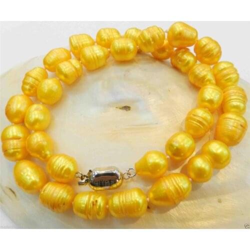 NEW 10-11MM YELLOW GOLDEN NATURAL TAHITIAN PEARL pendant NECKLACE 18"