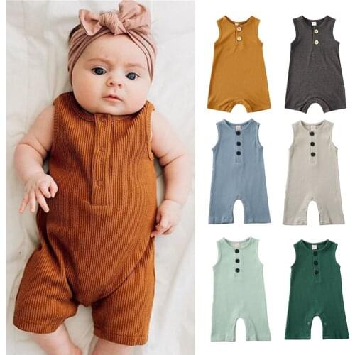 Wholesale Infant Baby Boy Girl Clothes Sleeveless Romper Jumpsuit Bodysuit Outfit 0-18M