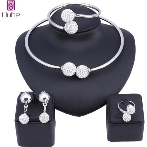 OUHE Trendy Nigerian Wedding African Beads Jewelry Sets For Wommen Crystal Necklace Earring Bangle Ring Party Bridal Jewelry Set