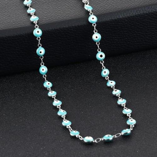 Stainless Steel Necklace for Women Enamel Turkish Evil Eyes Beads Chain Necklaces Red Blue Geometric Round Beaded Chains Jewelry