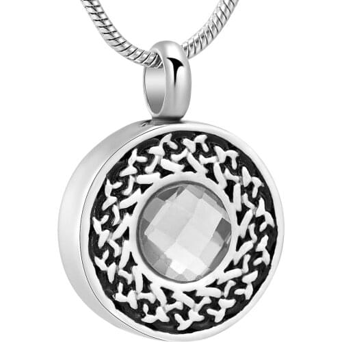 IJD10722 Circle of Life Crystal Cremation Pendant Stainless Steel Necklace Ashes Holder Urn for Pet/Human Memorial Charm Jewelry