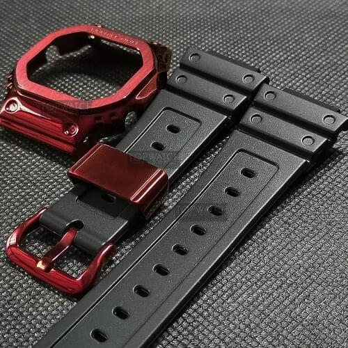PVD Red Metal Bezel Watch Strap Band GWM5610 GW5000 DW5600 for 5610 5600 Stainless Steel Watchband Case Frame Bracelet MOD