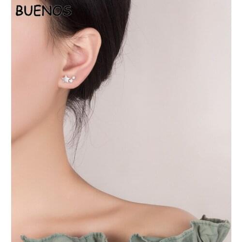 BUENOS Star Stud Earrings for Women Elegant Wedding Jewelry pendientes plata de ley mujer Brincos