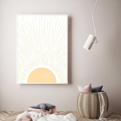 Sun illustration Modern Mid Century Wall Art Painting Prints Boho Bedroom Decor Kids Room Wall Art Canvas Poster for Living Room