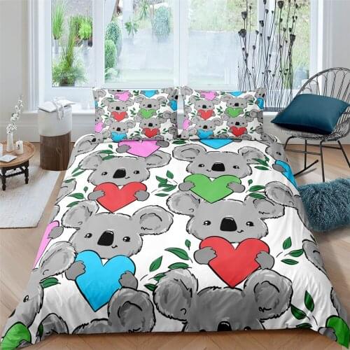 Comforter Duvet Cover Set Quilt Cover Bedding Set Single King Queen Double Single Size Cartoon Koala Animals 2/3pcs Home Textile