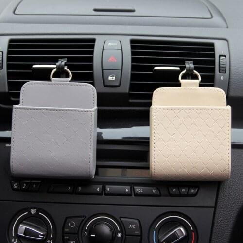 Car Storage Bag Air Vent Dashboard Tidy Hanging Leather Organizer Box Glasses Phone Holder Auto Accessories