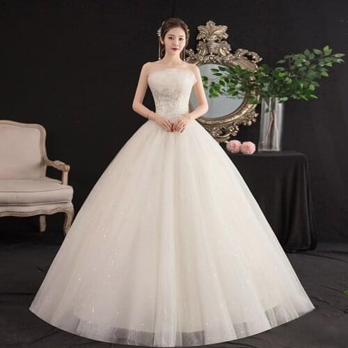Vestido De Noiva 2020 Noble Sexy Strapless Wedding Dress Lace Embroidery Simple Wedding Gowns Floor Length Princess Bride Dress