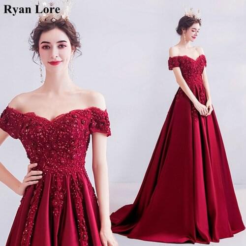 A-Line Formal Party Wine Red Evening Dresses 2020 Sweetheart Neck Off The Shoulder Women Prom Gowns Robe De Soiree Long Vestidos