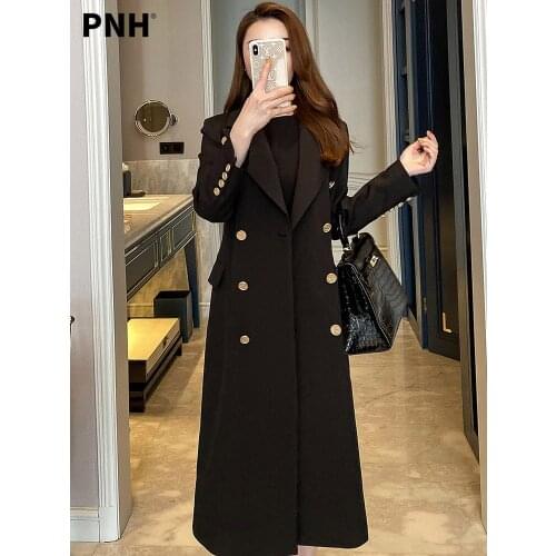 Black Windbreaker Womens Mid Long Korean Autumn 2021 New Double Breasted Draped Suit Coat Women