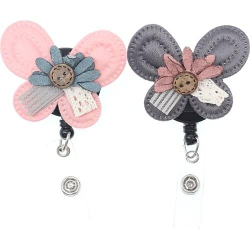 20pcs/lot cute handmade cotton felt butterfly animal Retractable nurse id badge holder/reel for childrens gift