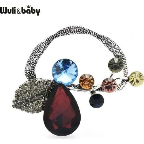 Wuli&baby Waterdrop Crystal Flower Brooches Women Men Rhinestone Geometric Flower Party Office Brooch Pins Gifts