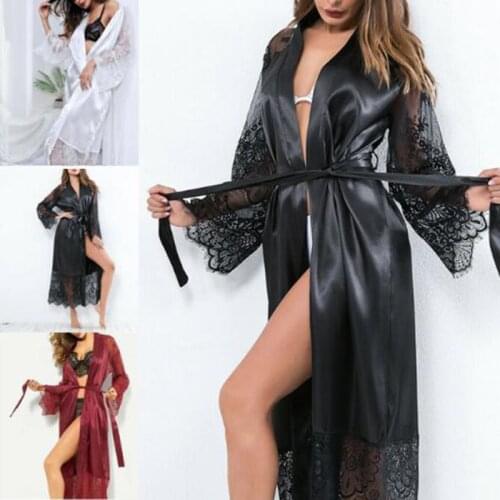 Womens Silk Lace Pajamas Bathrobe Satin Nightdress Sleepwear Bridesmaid Robes Soft Belt Bath Robe Lady Sexy Nightgown 3 colors