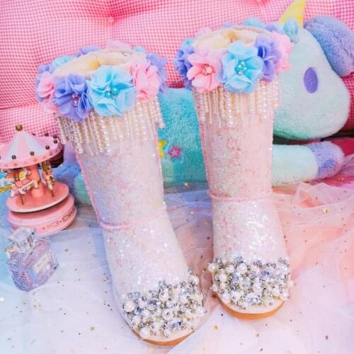 Winter womens boots high quality exclusive custom leather sweet pearl tassel snow boots foreign trade large size womens boots