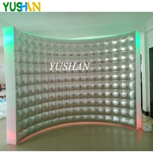 10ft Silver & Gold LED Inflatable Photo booth Wall Backdrop with LED lights and Air Blower Inflatable Wall For Party Advertising