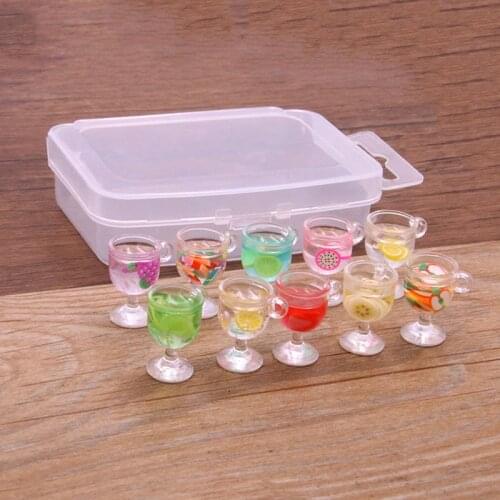 10pcs 7color 10*12*28mm Transparent Resin Fruit Cup Charm With Box For Bracelet Necklace Jewelry Making DIY Earring Finding