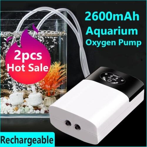 2PCS Aquarium Oxygen Air Pump Compressor 2600mAh Fish Tank USB Charging Exhaust Ultra Silent Mute Portable Outdoor Fishing Pet