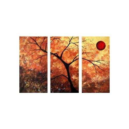 3 Pieces Hand Painted Oil Painting The Golden Spot-Modern Canvas Wall Art- Tree Wall Pictures for Living Rooms Home Decor