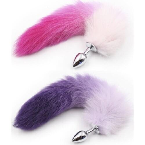 White pink purple color fox tail small medium large Anal beads butt Plug metal role Play Flirting Fetish insert sex Toy Women