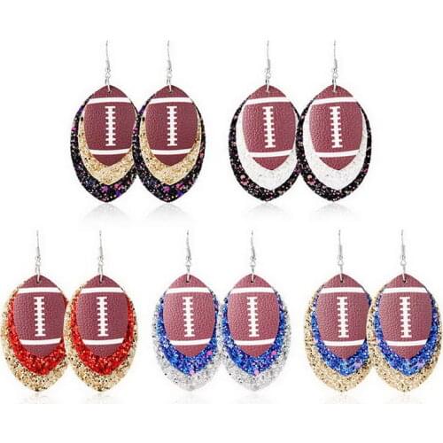 Baseball Sport Earrings Glitter Soccer Teardrop Drops Leather Earrings Three Layered Leaf Baseball Leather Drop Earrings