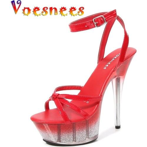 Voeseees Brand Women Shoes Gladiator Platform Clear Heel gold-dust Thin Heels Sandals Bling Fashion Sexy Girls Shoe Show Sandals