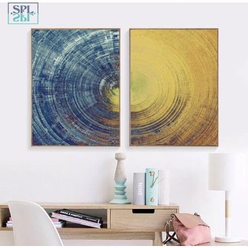 Abstract Canvas Art Dark Universe Landscape Painting Round Lines Poster Color Gradient Level Imagination Wall Picture Home Decor