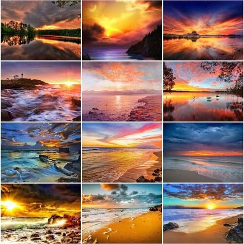 Evershine Full Drill Square Diamond Painting 5D DIY Seaside Diamond Embroidery Sunset Picture Of Rhinestone Landscape Home Decor