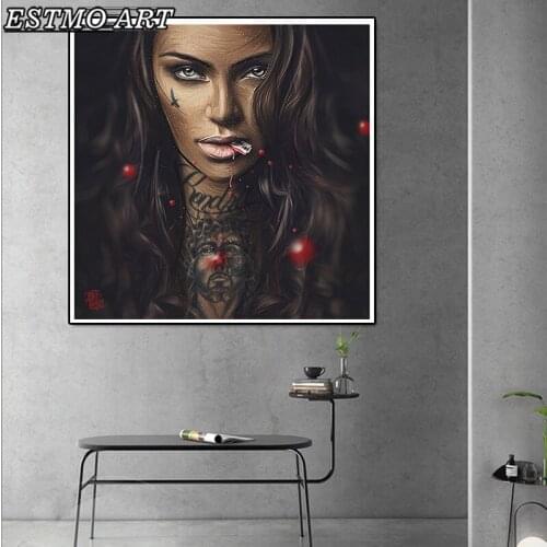 Canvas Painting Cool Sexy Girl Tattoo Prints and Posters Graffiti Street Pop Wall Pictures Modern Portrait Living Room Poster