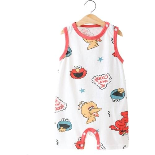 Summer Unisex Baby Clothes Thin One-piece Cartoon Body Suit Newborn Cotton Romper Printed Sleeveless Climbing Boys Clothing