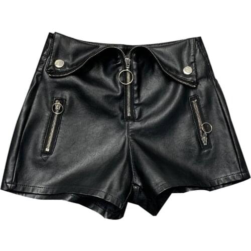Autumn winter High Waist Wide Leg Short Ladies 2020 PU Faux Leather Shorts