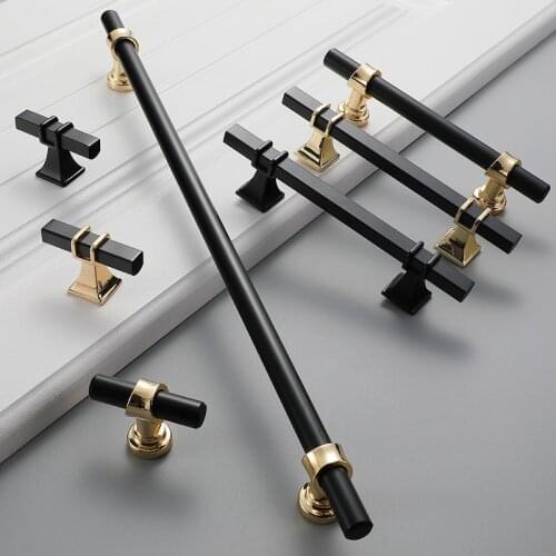 Square style/Black +gold Handles for Wardrobe Elegant Cabinet knobs and handles Drawer Pulls Bedroom Knobs T Bar /long handle