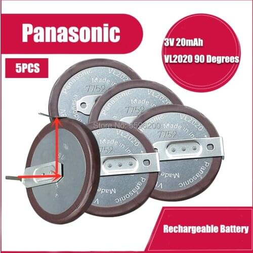 5PCS PANASONIC VL2020 with 2 Pin Vertical 90 Degrees Legs Lithium Button Coin Cell Rechargeable Batteries for BMW Remote Key