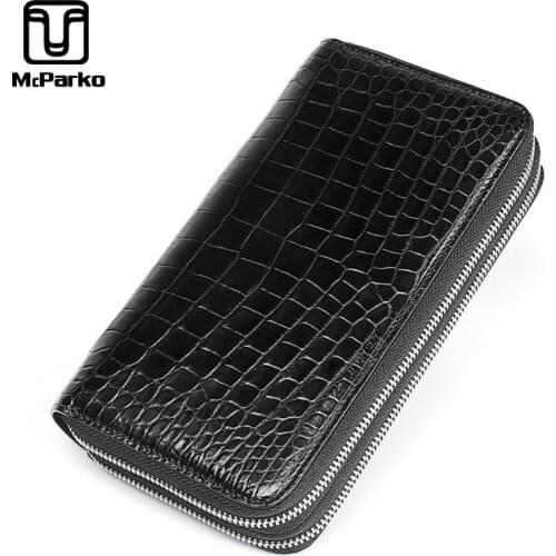 McParko Authentic Crocodile Leather Wallet Men Clutch Wallets Double Zipper Design Card Holder Wallet Luxury Brand Handy Purse