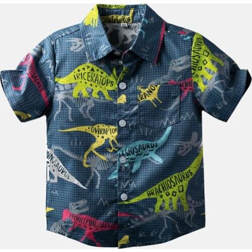 Cute Dinosaur Boys Shirts Children Birthday Gifts Short Sleeve Cotton Baby Boy Party Shirts Boys Fashion Cartoon Kids Tops Tee