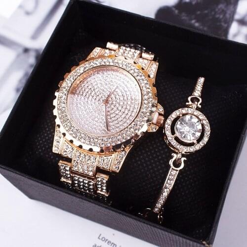 Fashion WristWatch Jewerly Set Women Luxury Shiny Quartz Clock Wristwatches With Diamond Bracelet Ladies Watch Gifts Sets