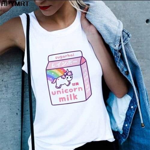 Fashion Harajuku Casual Summer Top Cartoon Cute Drink Printing Tank Tops Women Streetwear White kawaii Vest sleeveless Clothing