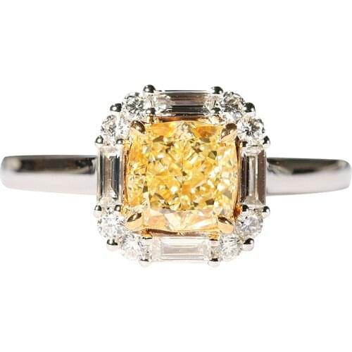 Custom Order of cushion 1.5ct gold yellow moissanite, side stone white moissanite in platinum