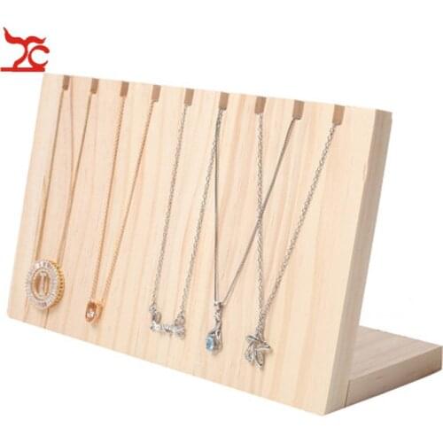Unpainted Solid Wood Board Jewelry Holder Pendant Necklace Display Stand Organizer Rack 25x10x14.5cm